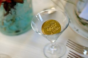 Chocolate coins in martini glass