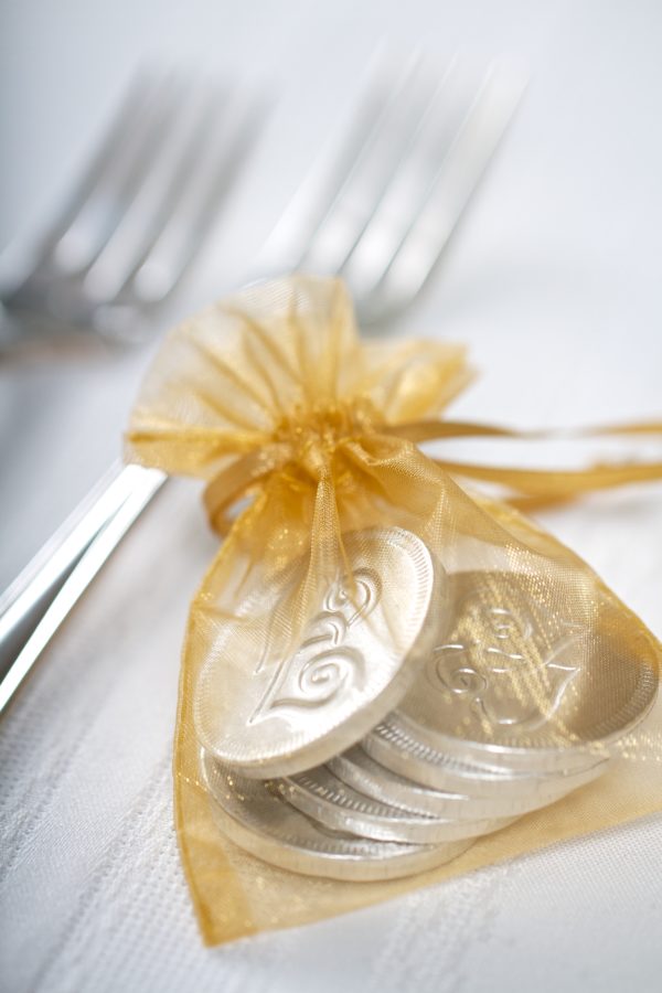 Organza pouch with chocolate coins