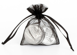 Organza pouch with chocolate coins